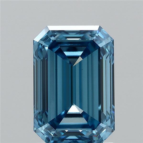 2.01 Carat Emerald Shaped, Ideal Cut, FANCY VIVID BLUE Color, VS1 Clarity, IGI Certified Lab Grown Diamond