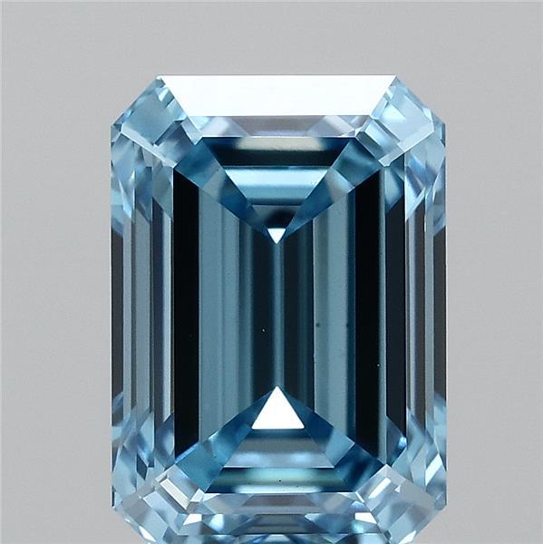 1.69 Carat Emerald Shaped, Ideal Cut, FANCY VIVID BLUE Color, VS1 Clarity, IGI Certified Lab Grown Diamond