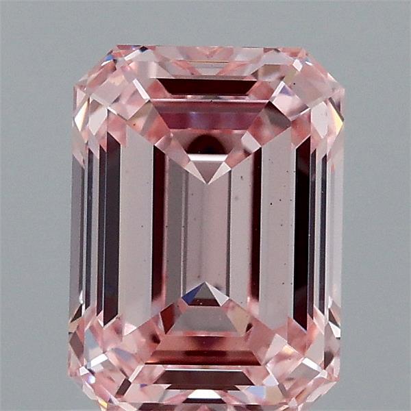 1.56 Carat Emerald Shaped, Ideal Cut, FANCY INTENSE PINK Color, VS1 Clarity, IGI Certified Lab Grown Diamond