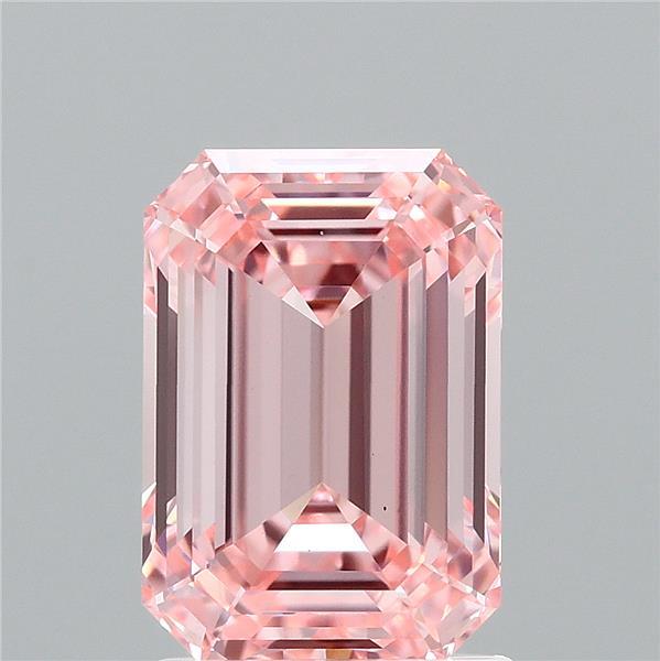 2.02 Carat Emerald Shaped, Ideal Cut, FANCY INTENSE PINK Color, VS1 Clarity, IGI Certified Lab Grown Diamond