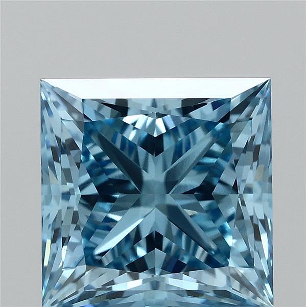 2.04 Carat Princess Shaped, Ideal Cut, FANCY VIVID BLUE Color, VVS2 Clarity, IGI Certified Lab Grown Diamond