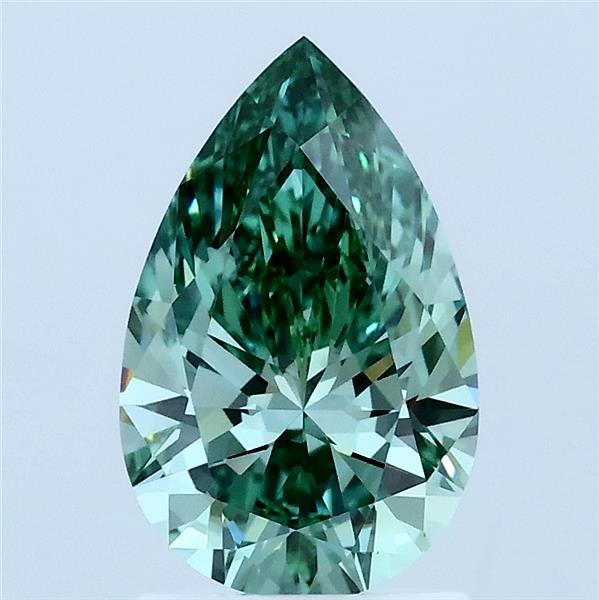 1.52 Carat Pear Shaped, Ideal Cut, FANCY VIVID GREEN Color, VVS2 Clarity, IGI Certified Lab Grown Diamond