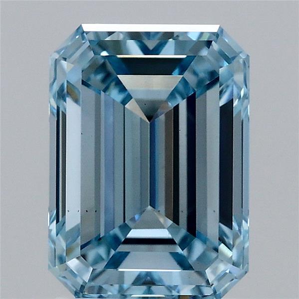 2.40 Carat Emerald Shaped, Ideal Cut, FANCY INTENSE BLUE Color, VS2 Clarity, IGI Certified Lab Grown Diamond