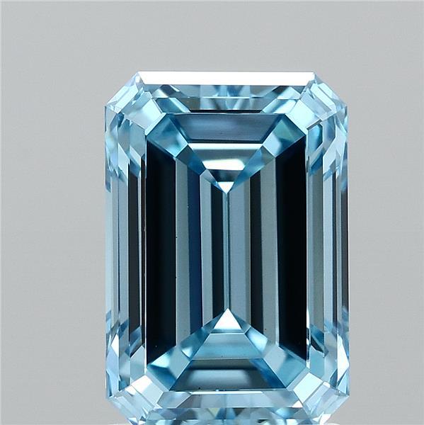 2.00 Carat Emerald Shaped, Ideal Cut, FANCY VIVID BLUE Color, VS1 Clarity, IGI Certified Lab Grown Diamond