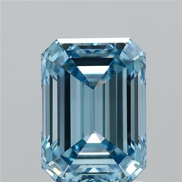 2.06 Carat Emerald Shaped, Ideal Cut, FANCY VIVID BLUE Color, VVS2 Clarity, IGI Certified Lab Grown Diamond