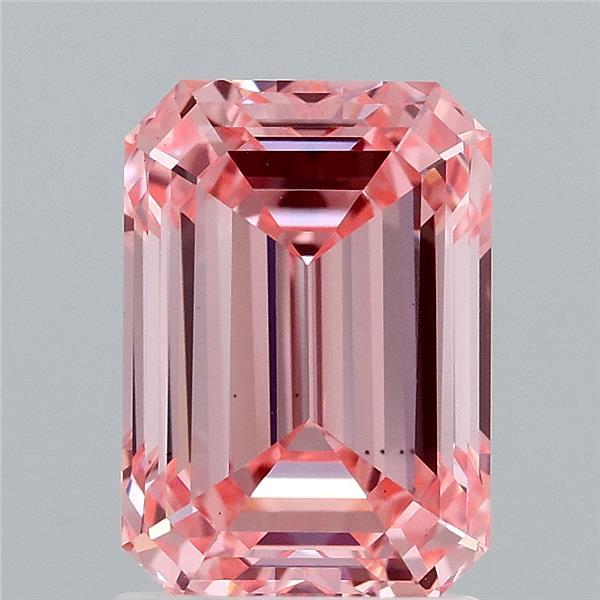 2.09 Carat Emerald Shaped, Ideal Cut, FANCY VIVID PINK Color, VS1 Clarity, IGI Certified Lab Grown Diamond