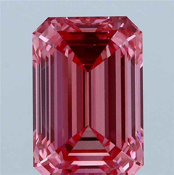 3.08 Carat Emerald Shaped, Ideal Cut, FANCY VIVID PINK Color, VVS2 Clarity, IGI Certified Lab Grown Diamond