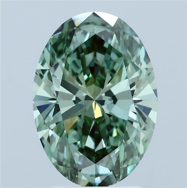 3.00 Carat Oval Shaped, Ideal Cut, FANCY VIVID GREEN Color, VVS2 Clarity, IGI Certified Lab Grown Diamond