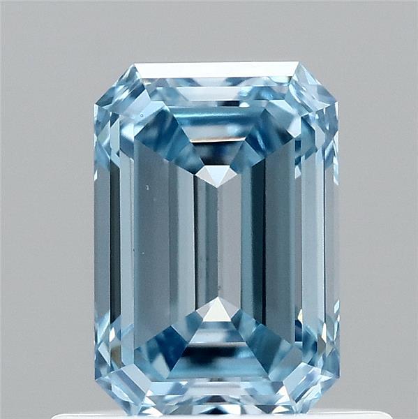 0.70 Carat Emerald Shaped, Ideal Cut, FANCY VIVID BLUE Color, VS1 Clarity, IGI Certified Lab Grown Diamond