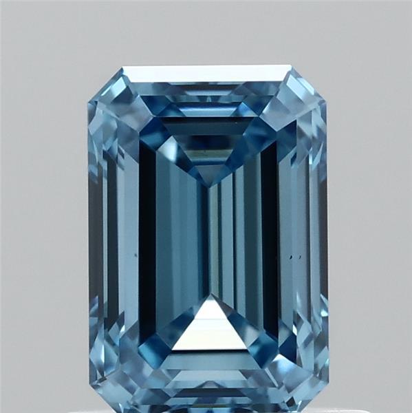 0.92 Carat Emerald Shaped, Ideal Cut, FANCY VIVID BLUE Color, VS1 Clarity, IGI Certified Lab Grown Diamond