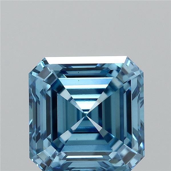 2.01 Carat Asscher Shaped, Ideal Cut, FANCY VIVID BLUE Color, VS1 Clarity, IGI Certified Lab Grown Diamond