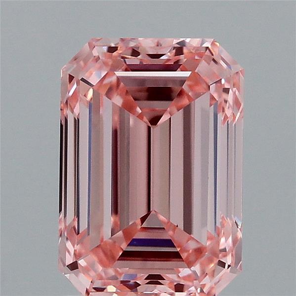 2.01 Carat Emerald Shaped, Ideal Cut, FANCY VIVID PINK Color, VS1 Clarity, IGI Certified Lab Grown Diamond