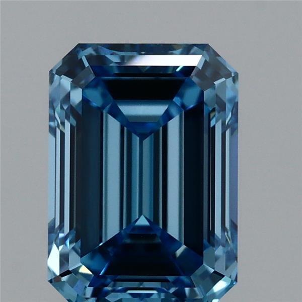 1.64 Carat Emerald Shaped, Ideal Cut, FANCY VIVID BLUE Color, VVS2 Clarity, IGI Certified Lab Grown Diamond