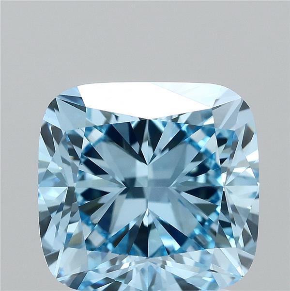 2.50 Carat Cushion Shaped, Ideal Cut, FANCY VIVID BLUE Color, VVS2 Clarity, IGI Certified Lab Grown Diamond