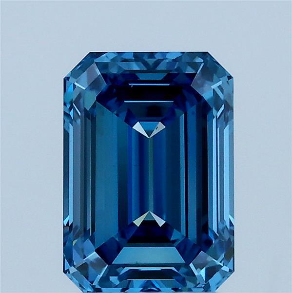 1.65 Carat Emerald Shaped, Ideal Cut, FANCY VIVID BLUE Color, VS1 Clarity, IGI Certified Lab Grown Diamond