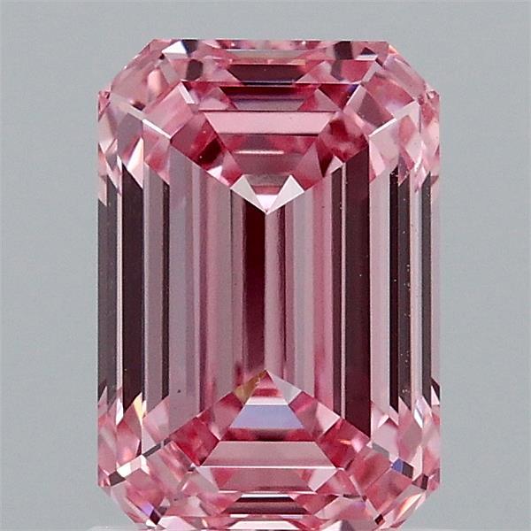 1.53 Carat Emerald Shaped, Ideal Cut, FANCY VIVID PINK Color, VS1 Clarity, IGI Certified Lab Grown Diamond
