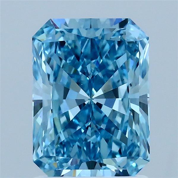 1.70 Carat Radiant Shaped, Ideal Cut, FANCY VIVID BLUE Color, VS1 Clarity, IGI Certified Lab Grown Diamond