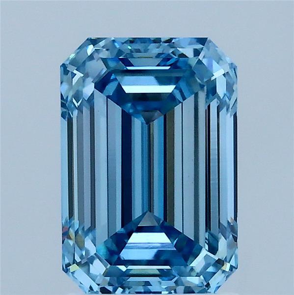 2.06 Carat Emerald Shaped, Ideal Cut, FANCY VIVID BLUE Color, VS1 Clarity, IGI Certified Lab Grown Diamond