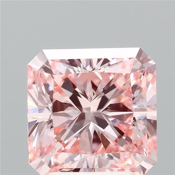 2.54 Carat Radiant Shaped, Ideal Cut, FANCY INTENSE PINK Color, VS1 Clarity, IGI Certified Lab Grown Diamond