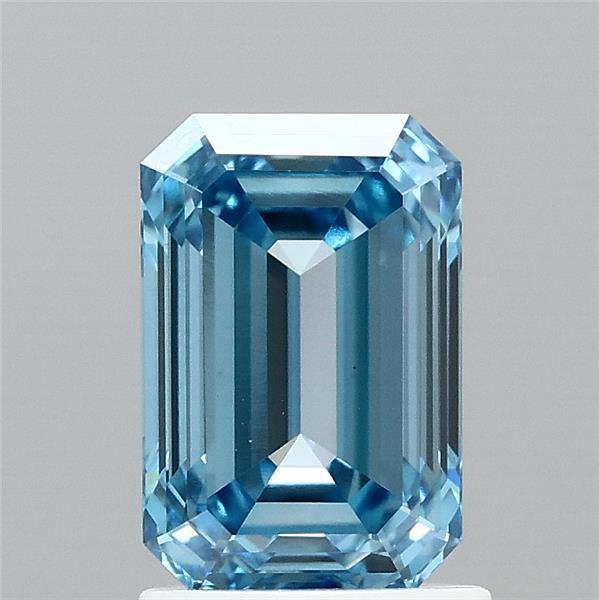 1.64 Carat Emerald Shaped, Ideal Cut, FANCY VIVID BLUE Color, VVS2 Clarity, IGI Certified Lab Grown Diamond