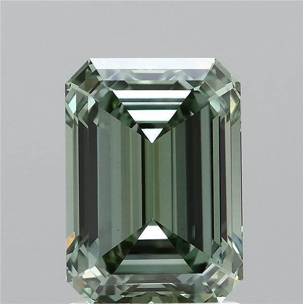2.05 Carat Emerald Shaped, Ideal Cut, FANCY VIVID GREEN Color, VS1 Clarity, IGI Certified Lab Grown Diamond