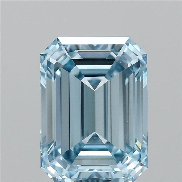 2.00 Carat Emerald Shaped, Ideal Cut, FANCY VIVID BLUE Color, VVS2 Clarity, IGI Certified Lab Grown Diamond