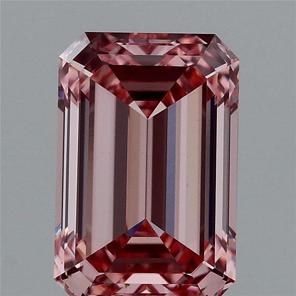 1.48 Carat Emerald Shaped, Ideal Cut, FANCY INTENSE PINK Color, VS1 Clarity, IGI Certified Lab Grown Diamond