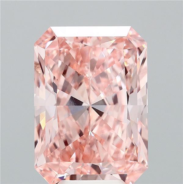 6.54 Carat Radiant Shaped, Ideal Cut, FANCY VIVID PINK Color, VVS2 Clarity, IGI Certified Lab Grown Diamond