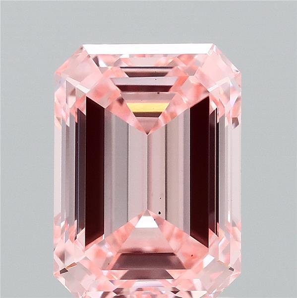 2.00 Carat Emerald Shaped, Ideal Cut, FANCY VIVID PINK Color, VS2 Clarity, IGI Certified Lab Grown Diamond