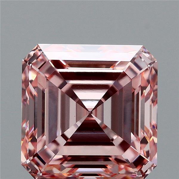 3.06 Carat Asscher Shaped, Ideal Cut, FANCY VIVID PINK Color, VVS2 Clarity, IGI Certified Lab Grown Diamond