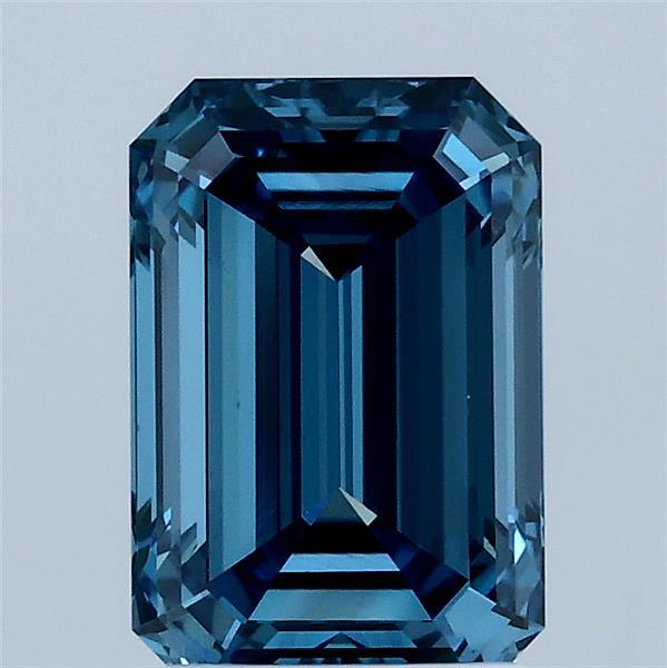 2.03 Carat Emerald Shaped, Ideal Cut, FANCY VIVID BLUE Color, VS1 Clarity, IGI Certified Lab Grown Diamond