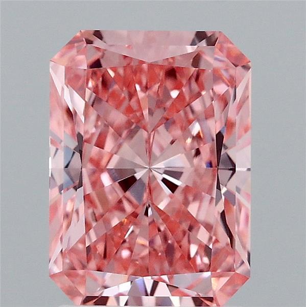 2.08 Carat Radiant Shaped, Ideal Cut, FANCY VIVID PINK Color, VVS2 Clarity, IGI Certified Lab Grown Diamond