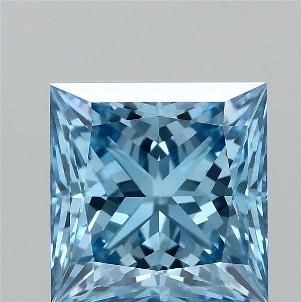 1.42 Carat Princess Shaped, Ideal Cut, FANCY VIVID BLUE Color, VVS2 Clarity, IGI Certified Lab Grown Diamond