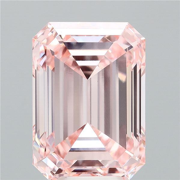 8.48 Carat Emerald Shaped, Ideal Cut, FANCY INTENSE PINK Color, VVS2 Clarity, IGI Certified Lab Grown Diamond