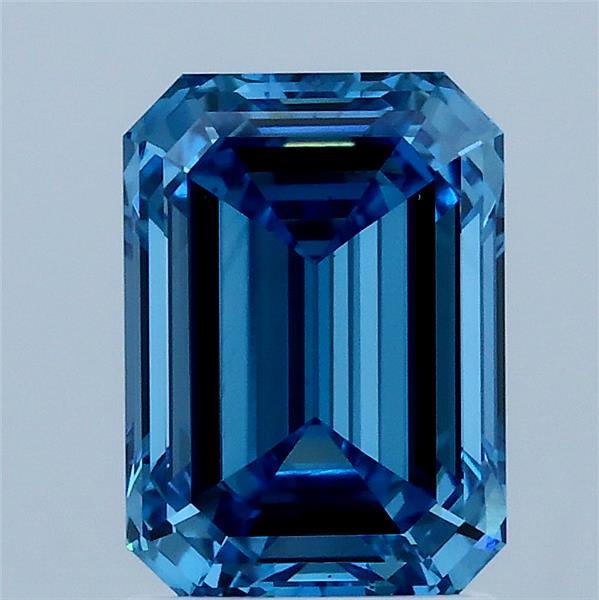 2.01 Carat Emerald Shaped, Ideal Cut, FANCY VIVID BLUE Color, VS1 Clarity, IGI Certified Lab Grown Diamond