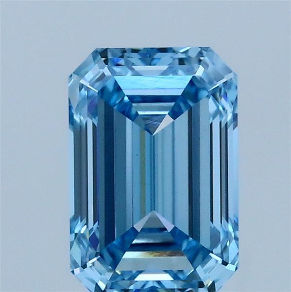 1.51 Carat Emerald Shaped, Ideal Cut, FANCY VIVID BLUE Color, VS1 Clarity, IGI Certified Lab Grown Diamond