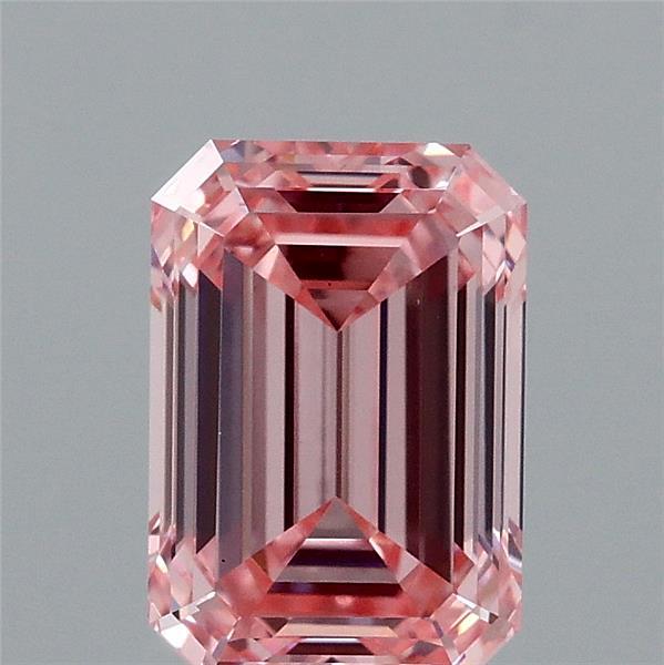 1.58 Carat Emerald Shaped, Ideal Cut, FANCY VIVID PINK Color, VS1 Clarity, IGI Certified Lab Grown Diamond