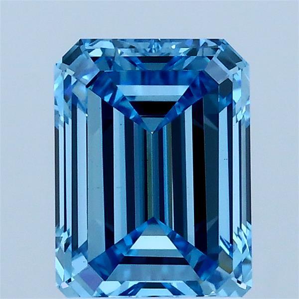 1.58 Carat Emerald Shaped, Ideal Cut, FANCY VIVID BLUE Color, VS1 Clarity, IGI Certified Lab Grown Diamond