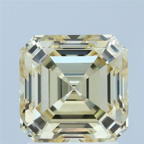 2.03 Carat Asscher Shaped, Ideal Cut, FANCY LIGHT YELLOW Color, VVS2 Clarity, IGI Certified Lab Grown Diamond