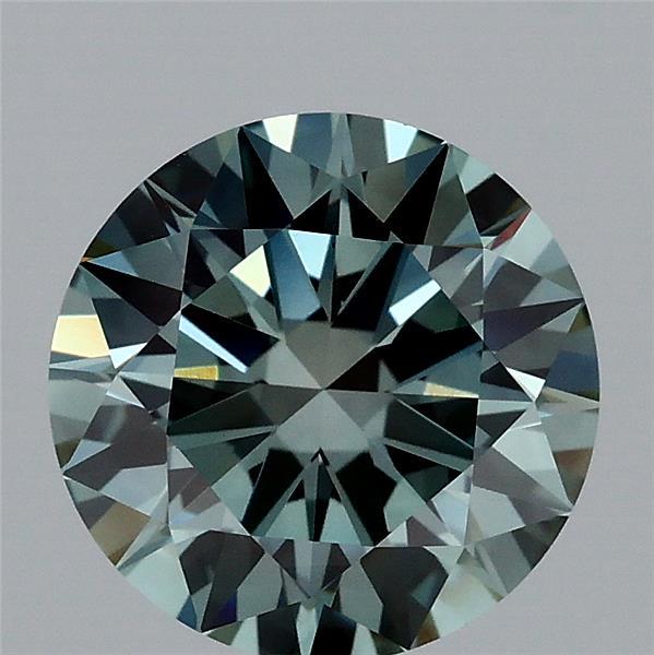 1.86 Carat Round Shaped, Excellent Cut, FANCY VIVID BLUISH GREEN Color, VS1 Clarity, IGI Certified Lab Grown Diamond