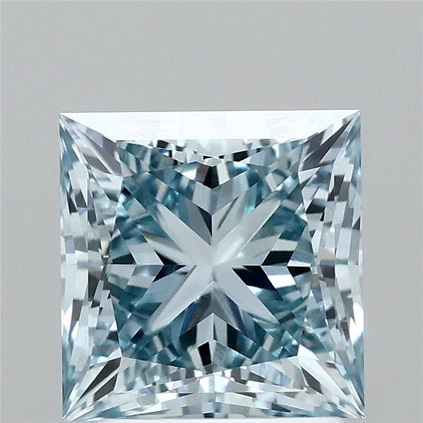 2.60 Carat Princess Shaped, Ideal Cut, FANCY VIVID BLUE Color, VVS2 Clarity, IGI Certified Lab Grown Diamond
