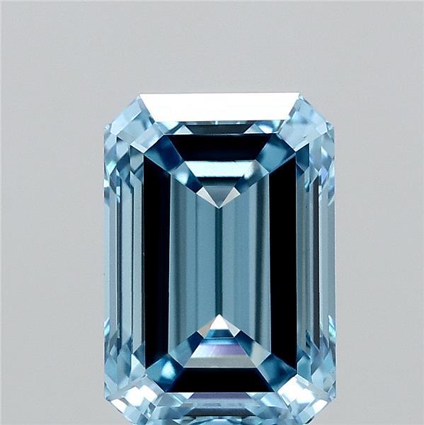2.82 Carat Emerald Shaped, Ideal Cut, FANCY VIVID BLUE Color, VS1 Clarity, IGI Certified Lab Grown Diamond
