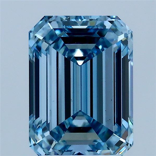 2.50 Carat Emerald Shaped, Ideal Cut, FANCY VIVID BLUE Color, VS2 Clarity, IGI Certified Lab Grown Diamond