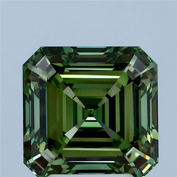 3.25 Carat Asscher Shaped, Ideal Cut, FANCY VIVID GREEN Color, VVS2 Clarity, IGI Certified Lab Grown Diamond