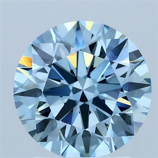 2.05 Carat Round Shaped, Ideal Cut, FANCY VIVID BLUE Color, VVS2 Clarity, IGI Certified Lab Grown Diamond