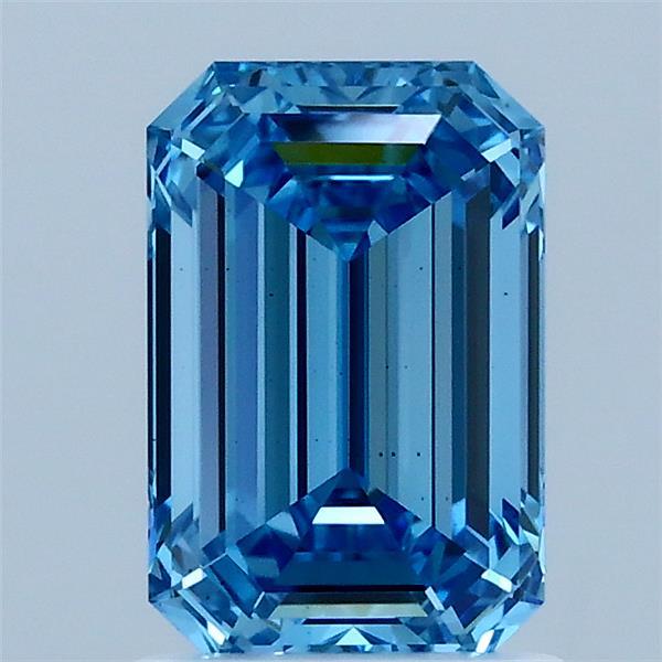 1.52 Carat Emerald Shaped, Ideal Cut, FANCY VIVID BLUE Color, VS1 Clarity, IGI Certified Lab Grown Diamond