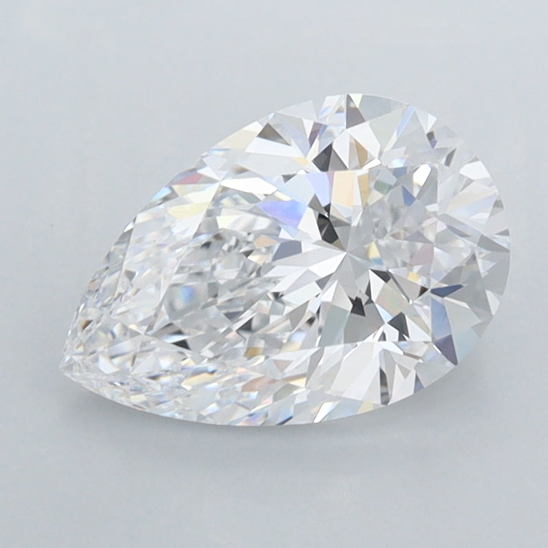 1.42 Carat Pear Shaped, Excellent Cut, D Color, FL Clarity, IGI Certified Lab Grown Diamond