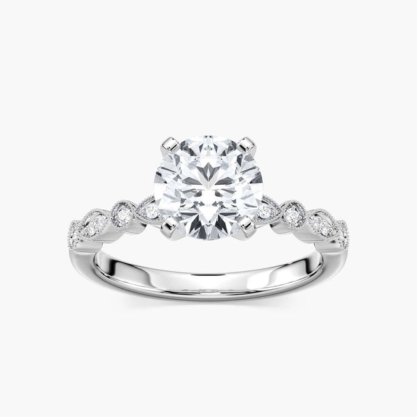 Victoria Lab Grown Diamond Vintage Milgrain Side Stone Engagement Ring