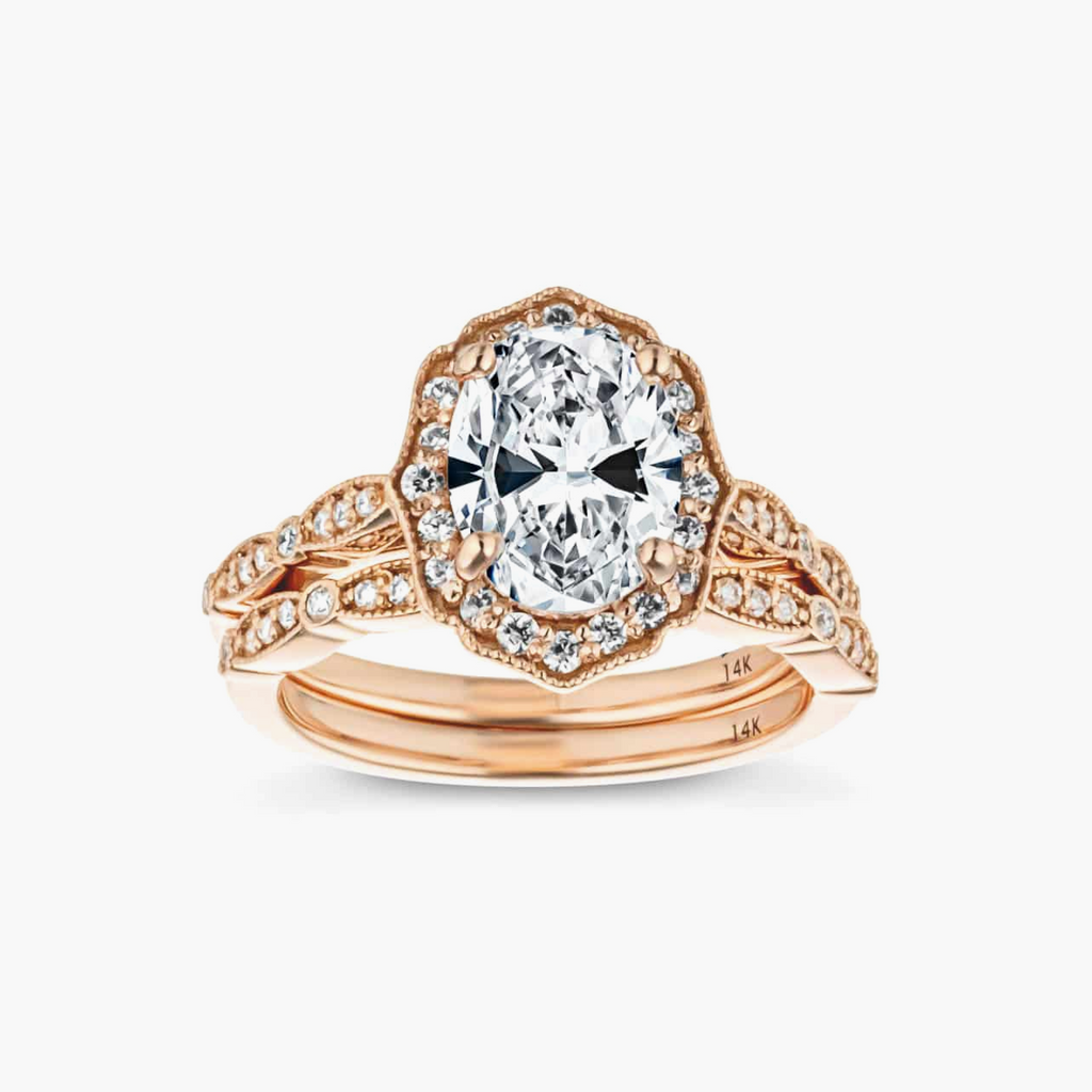 Paris Lab Grown Diamond Vintage Halo Milgrain Wedding Set