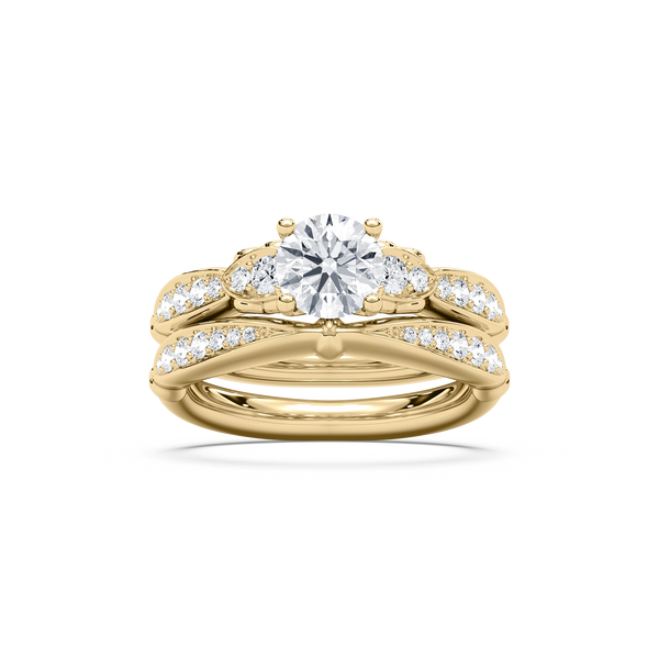 Quincy 1 ⅖ ctw Round Lab Grown Diamond Tapered Beaded Prong Wedding Se ...